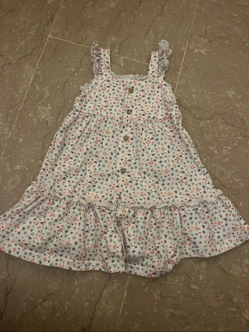 Babidu Spanish Girls' White Floral Button-Front Sundress with Ruffle Straps